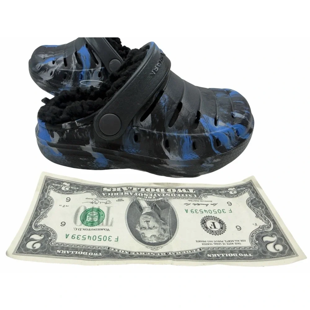 Rugged Shark Kids Lined Clogs Black Blue Camo Slip On Shoes Youth Size 7 NWOB